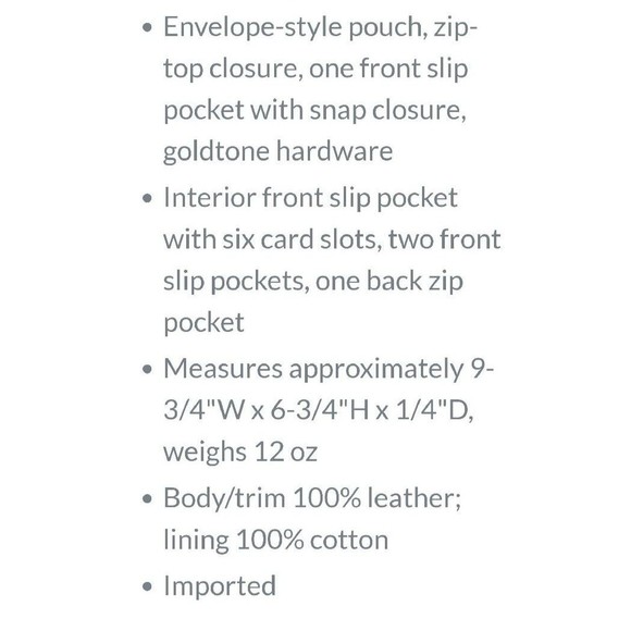 LOGO by Lori Goldstein NWT Leather Envelope Pouch with RFID Sea Blue - Picture 13 of 13